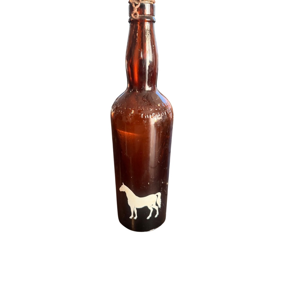 Vintage White Horse Scotch Whisky Amber Glass Bottle Glasgow Scotland Embossed